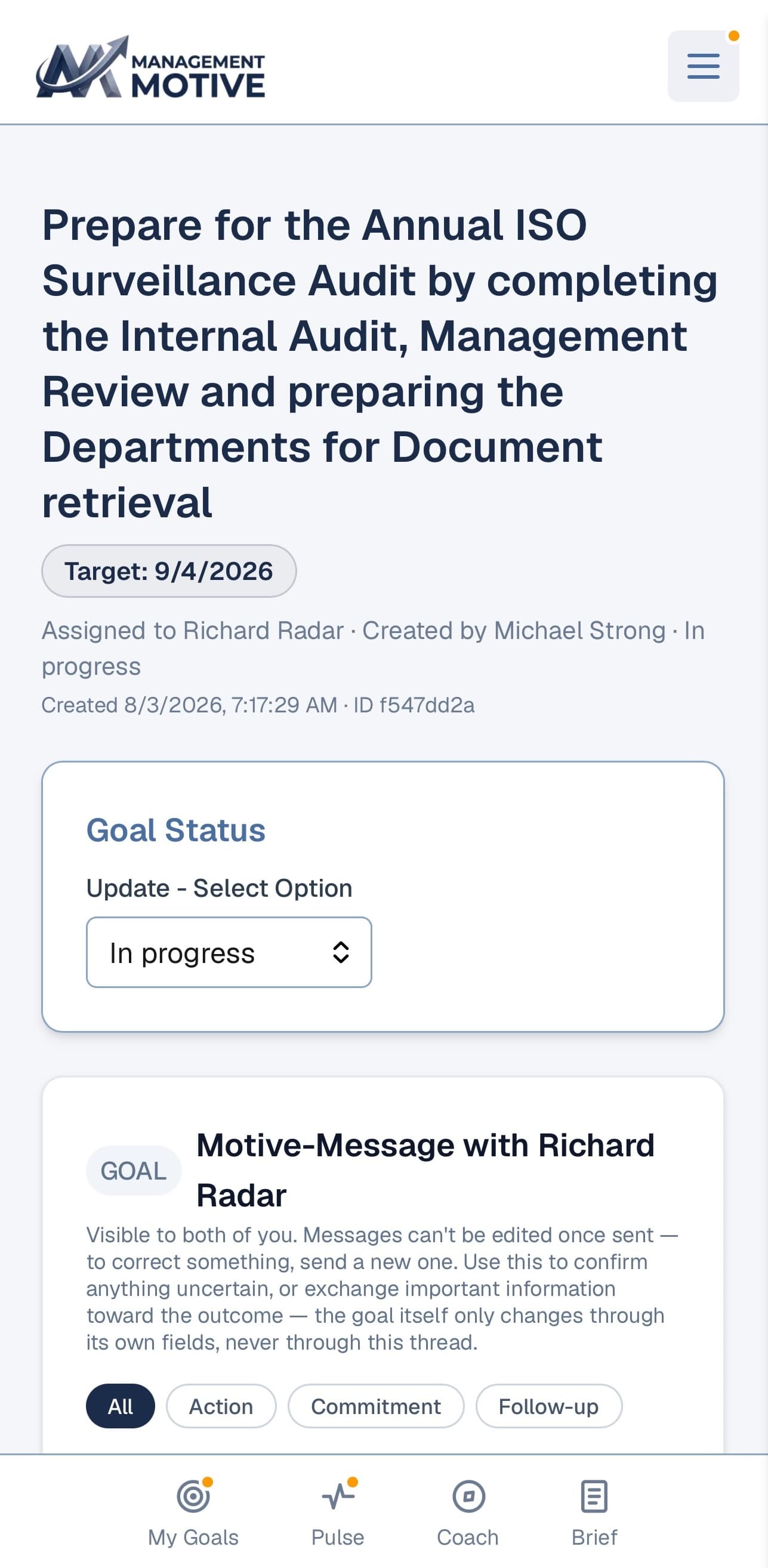 Team Goals — Strategic, outcome-based goals with a built-in follow-up mechanism to keep the goal owner on track
